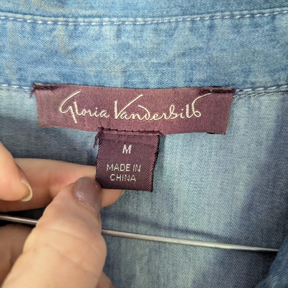 Gloria Vanderbilt Chambray Drawstring Waist Collard Dress Size Women's M - Picture 4 of 7